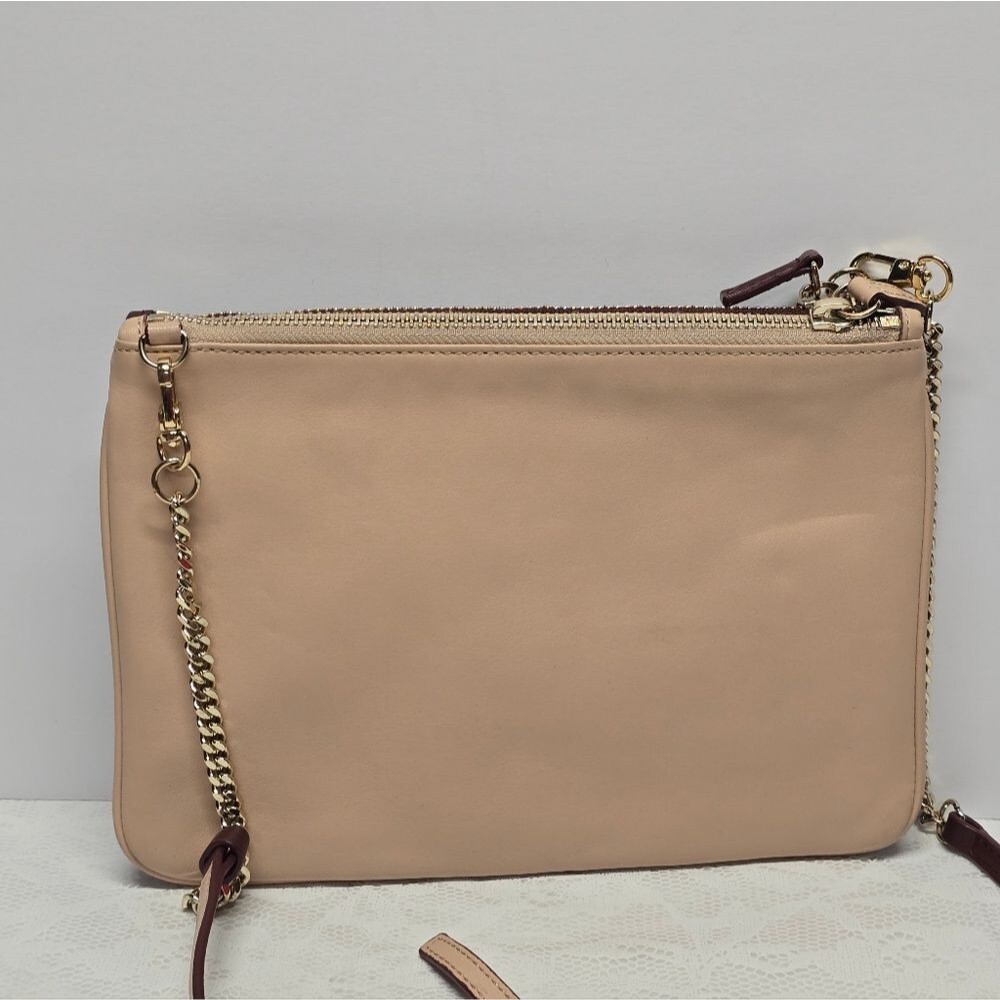Sandro Addict Two Tone Burgundy Beige Genuine Leather Crossbody Bag Purse - Picture 2 of 8